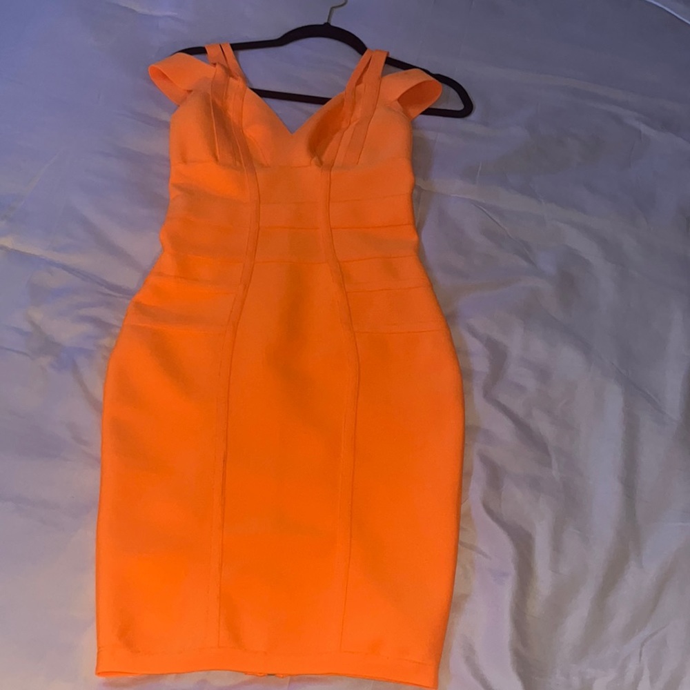 Neon orange bandage midi dress
